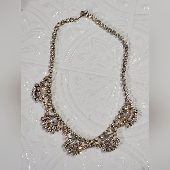 Aurora Borealis AB Rhinestones Prong Set Vintage Statement Necklace - Picture 7 of 8